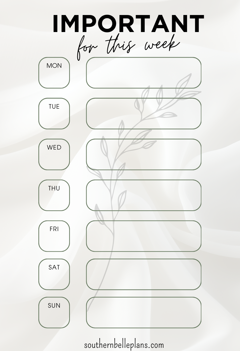 Important Week Pocket Size – Southern Belle Plans