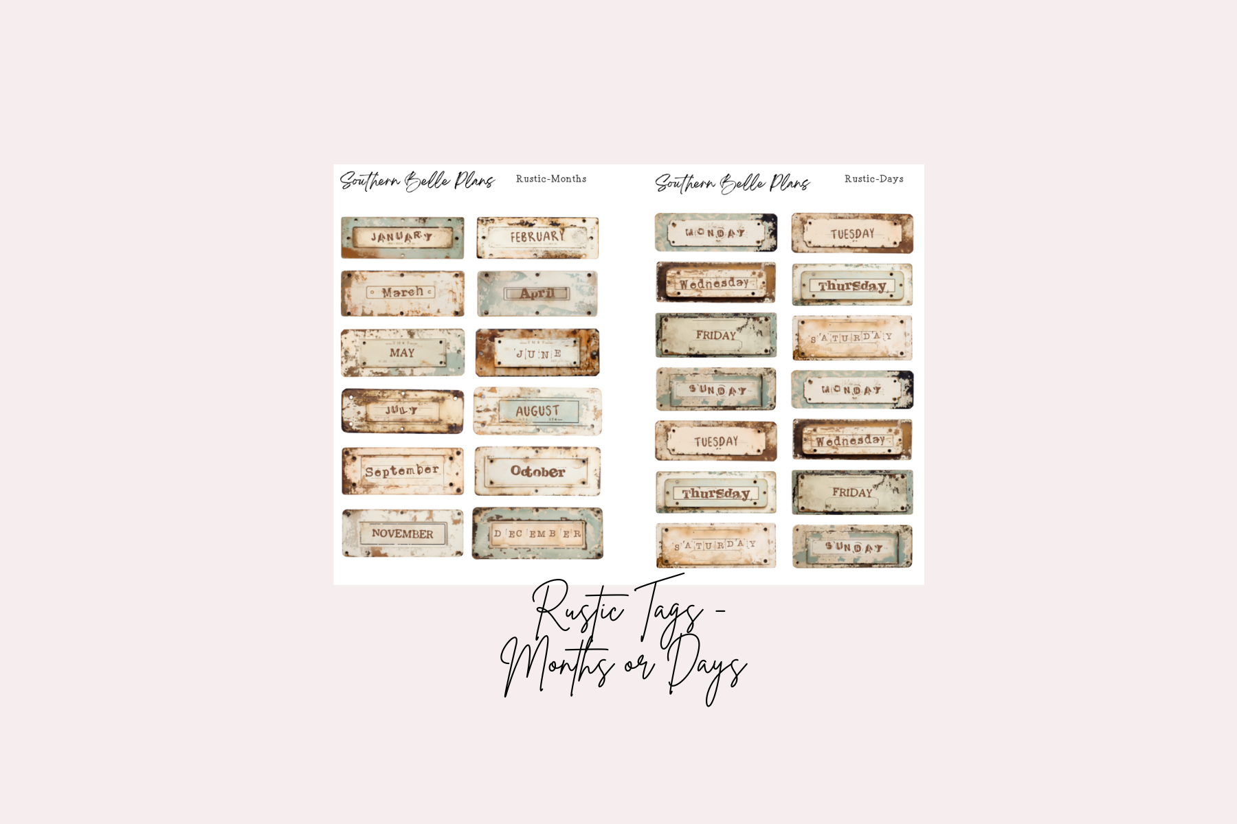Rustic 26 Tag Rustic Metal Tag Stickers – Southern Belle Plans